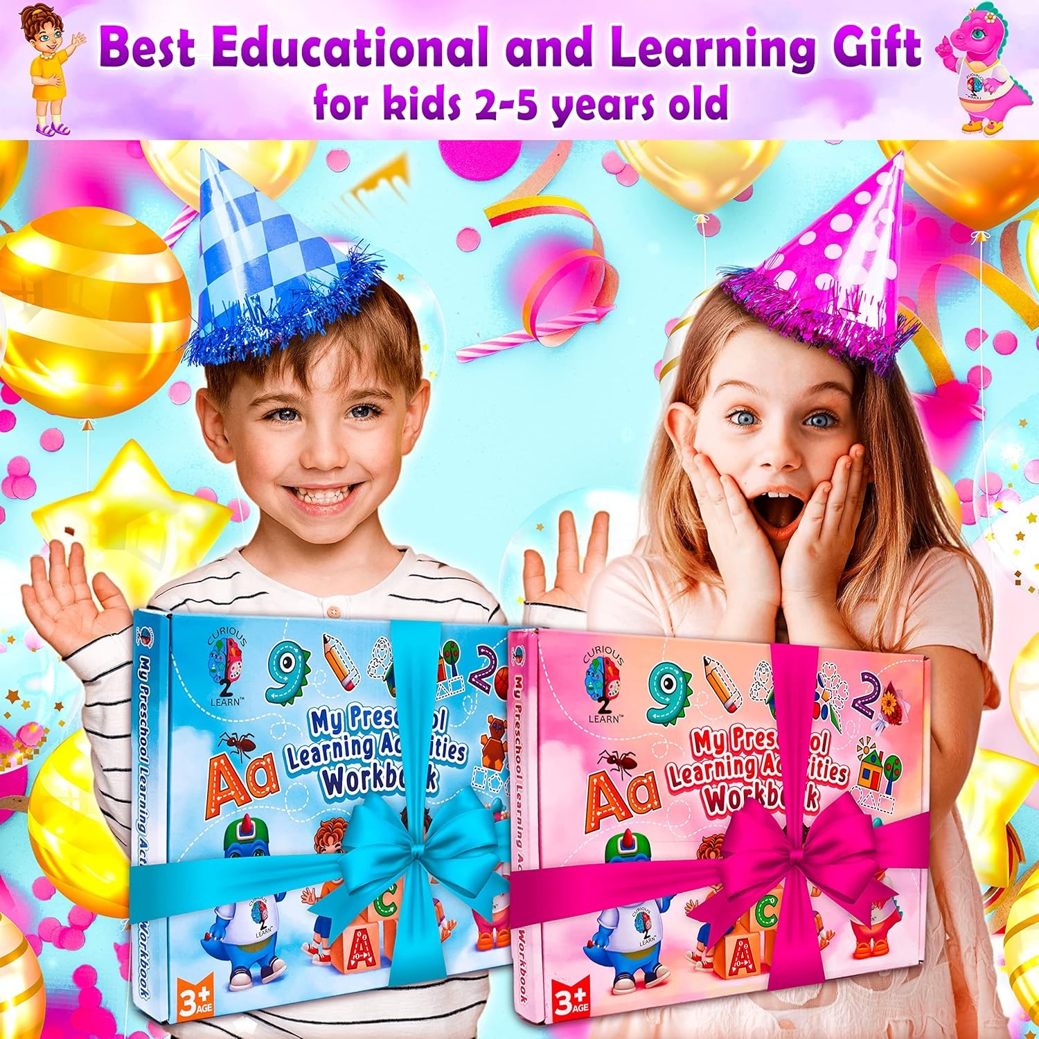 image:imageCurious 2 Learn Hardcover Preschool Activity Workbook for Kids Ages 35  32 Montessori Learning Activities with 9 Markers  ABC Numbers Colors amp Shapes  Educational Gift for Boys amp GirlsPink