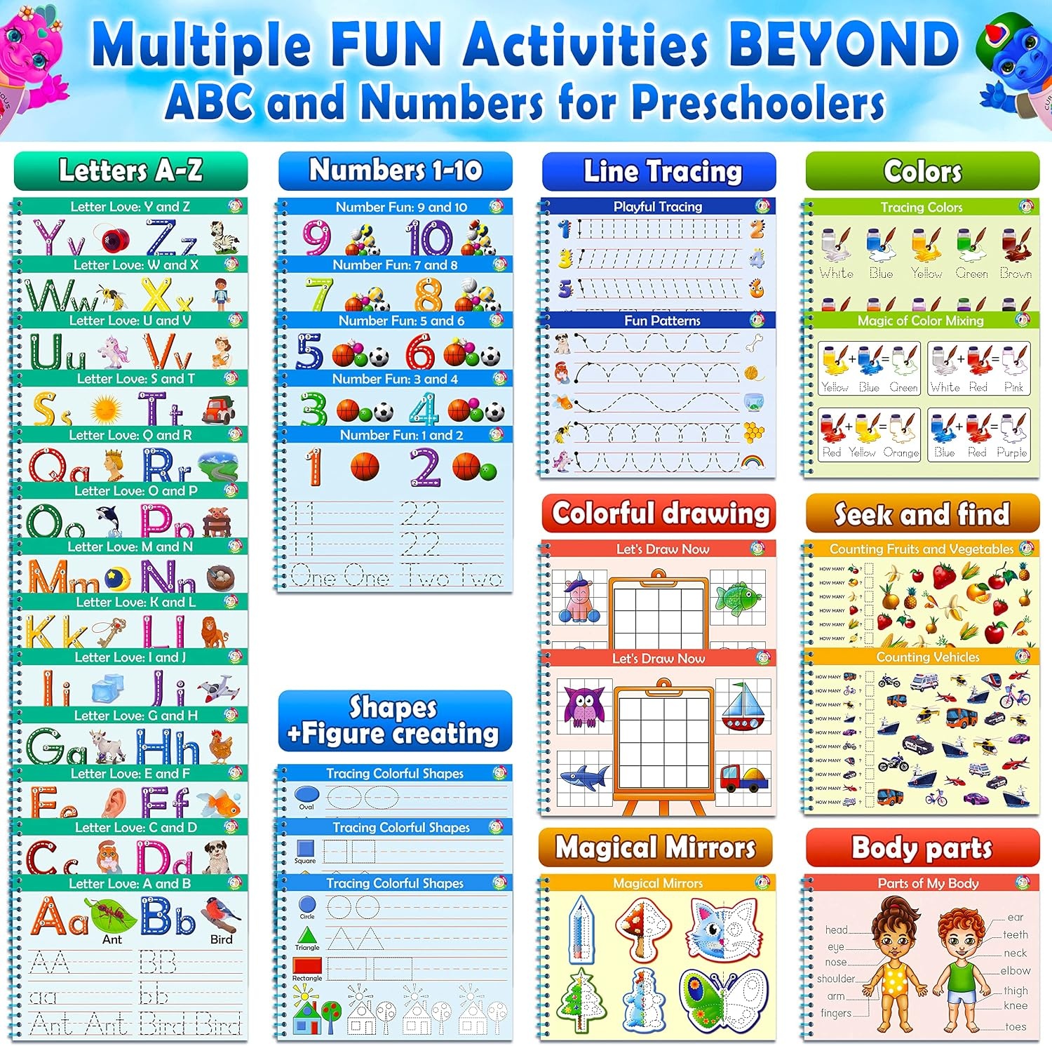 image:imageCurious 2 Learn Hardcover Preschool Activity Workbook for Kids Ages 35  32 Montessori Learning Activities with 9 Markers  ABC Numbers Colors amp Shapes  Educational Gift for Boys amp GirlsBlue