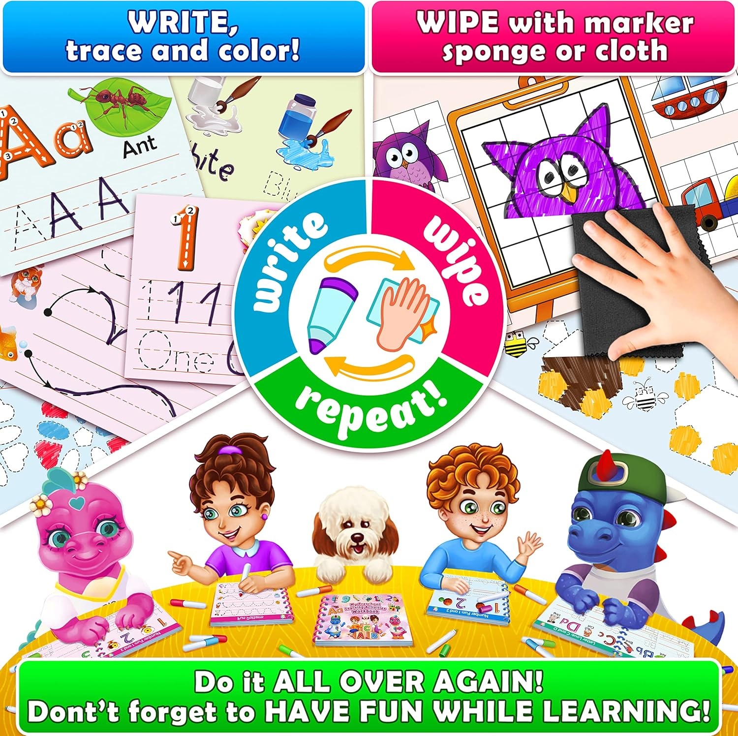 image:imageCurious 2 Learn Hardcover Preschool Activity Workbook for Kids Ages 35  32 Montessori Learning Activities with 9 Markers  ABC Numbers Colors amp Shapes  Educational Gift for Boys amp GirlsBlue