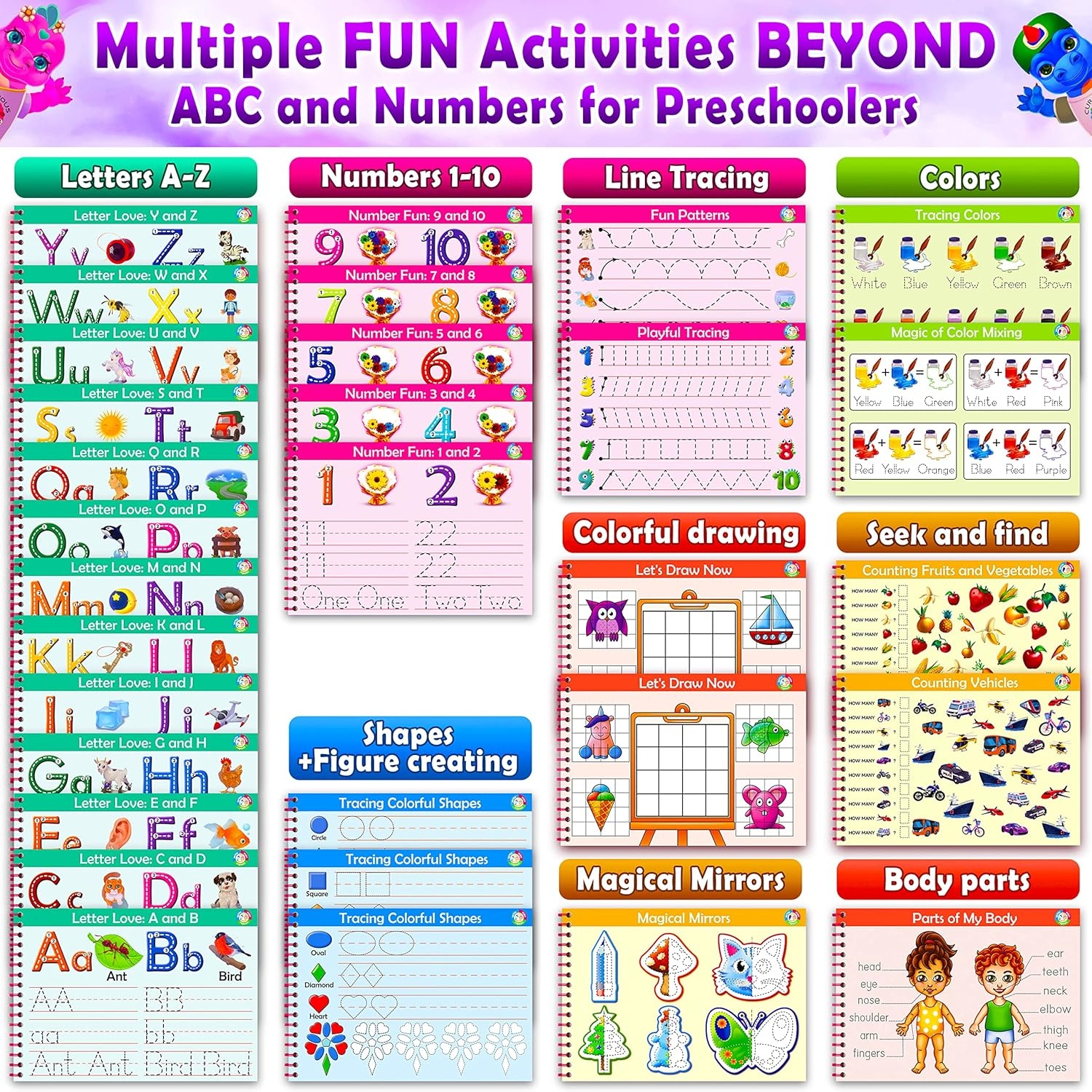 image:imageCurious 2 Learn Hardcover Preschool Activity Workbook for Kids Ages 35  32 Montessori Learning Activities with 9 Markers  ABC Numbers Colors amp Shapes  Educational Gift for Boys amp GirlsPink