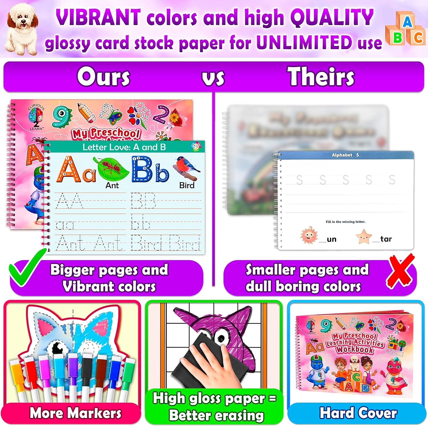 image:imageCurious 2 Learn Hardcover Preschool Activity Workbook for Kids Ages 35  32 Montessori Learning Activities with 9 Markers  ABC Numbers Colors amp Shapes  Educational Gift for Boys amp GirlsPink