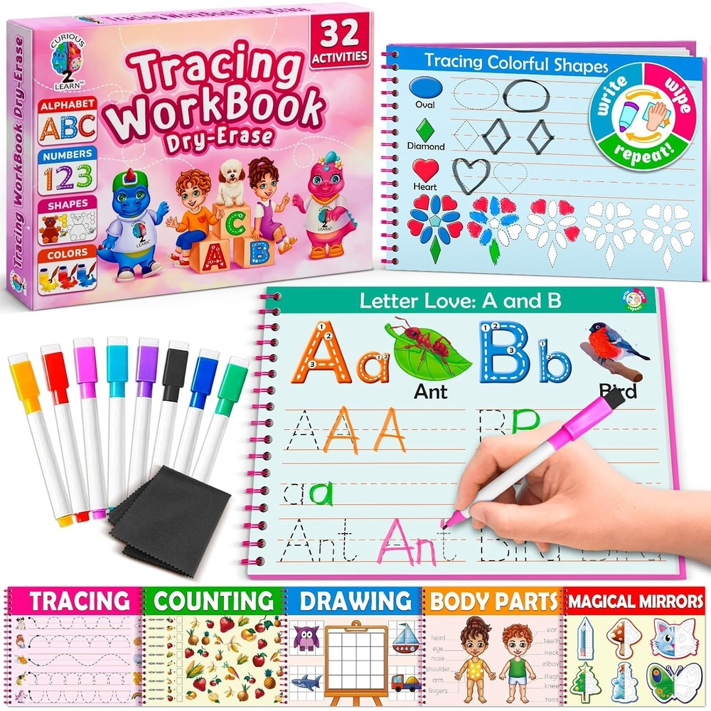 image:imageCurious 2 Learn Hardcover Preschool Activity Workbook for Kids Ages 35  32 Montessori Learning Activities with 9 Markers  ABC Numbers Colors amp Shapes  Educational Gift for Boys amp GirlsPink